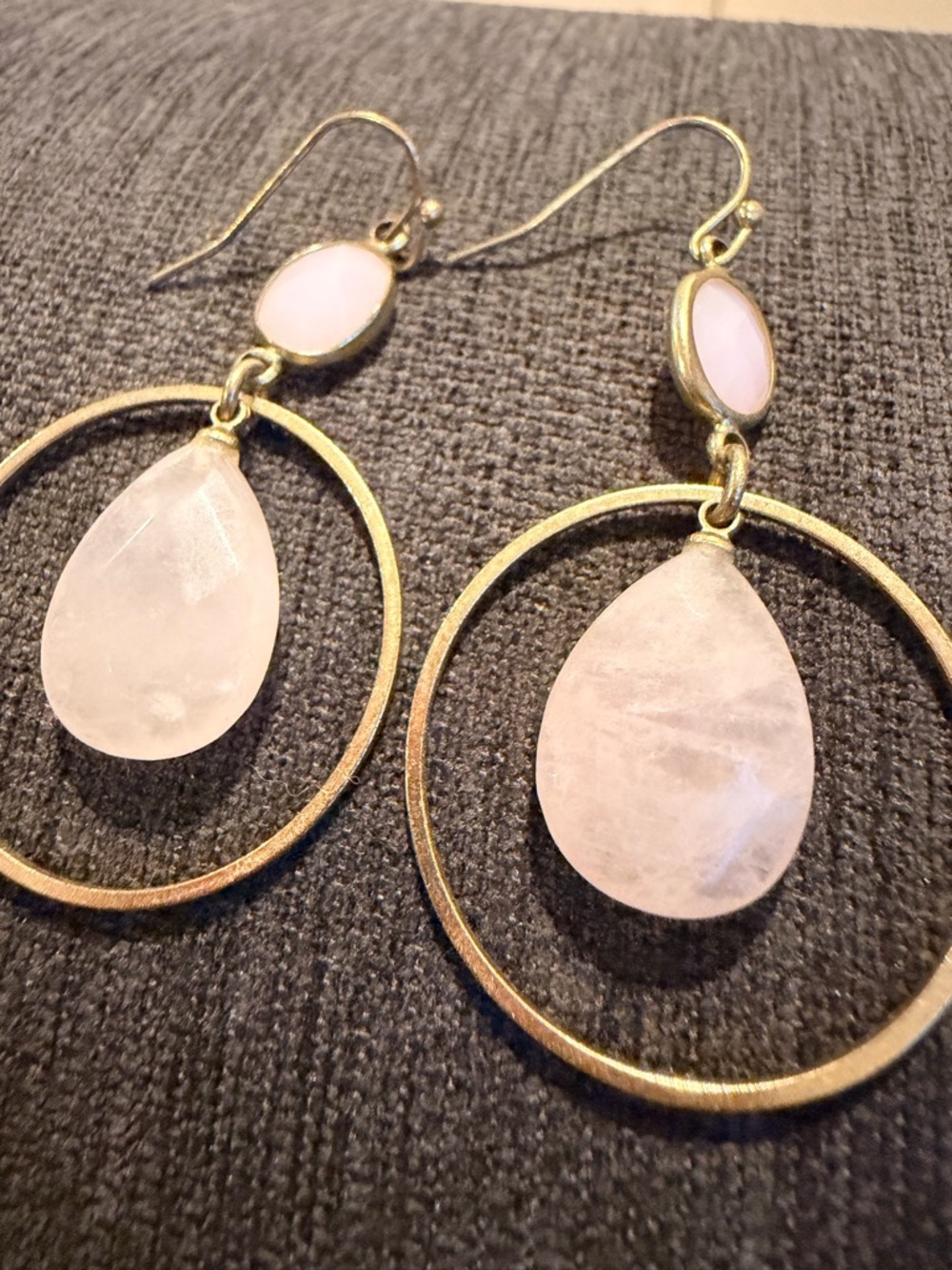 Delicate Pink Teardrop Hoop Earrings - Gold Tone
